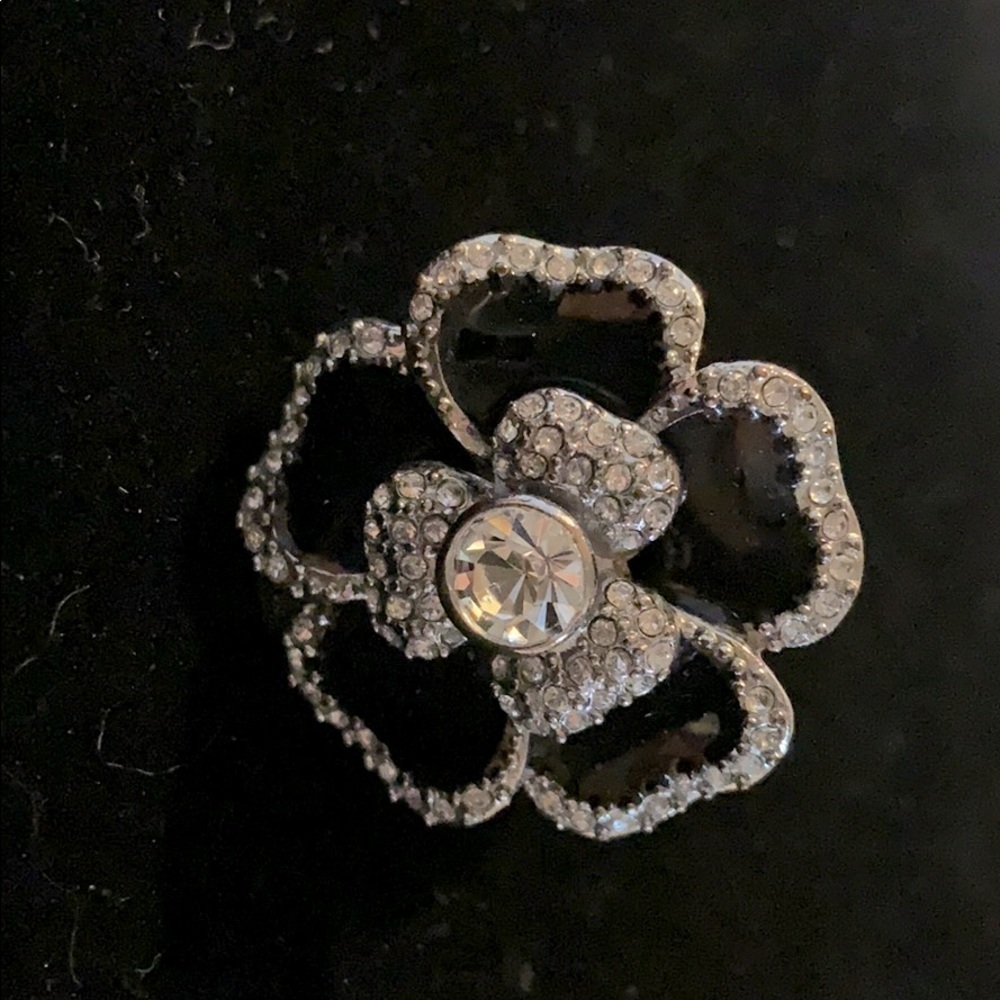 Lia Sophia Sz 9 Black, Silver, Rhinestone Ring